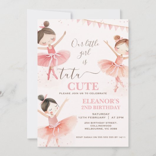 Meisjes Roze Tutu Ballerina 2e verjaardag Kaart (Voorkant)