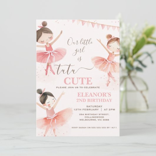 Meisjes Roze Tutu Ballerina 2e verjaardag Kaart (Staand voorkant)