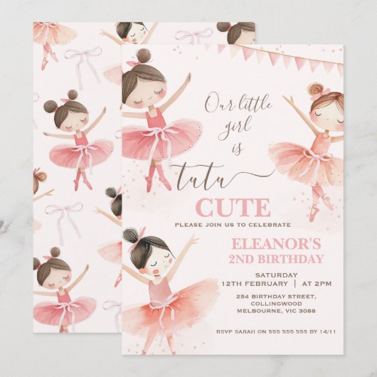 Meisjes Roze Tutu Ballerina 2e verjaardag Kaart (Voorkant / Achterkant)