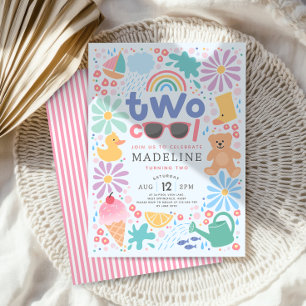 Meisjes Roze Twee Cool Zomer Spetter Tweede Verjaa Kaart