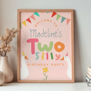Meisjes Roze Twee Dwaas Ganzen 2de Verjaardag Welk Poster