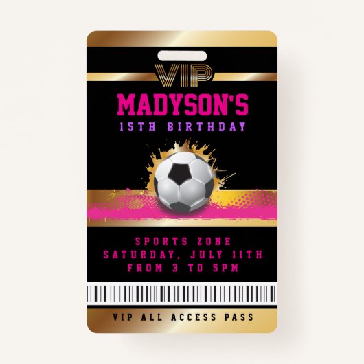 Meisjes Roze VIP VOETBAL ALL ACCESS Gold Pass Badg Badge (Voorkant)