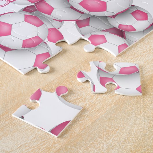 Meisjes Roze Voetbal Aangepaste Naam Legpuzzel (Zijkant)