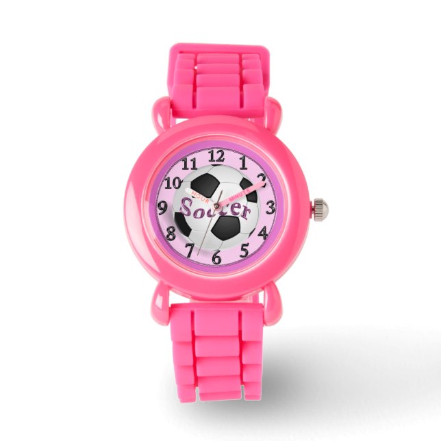 Meisjes Roze Voetbal Horloge voor Kinderen (Voorkant)