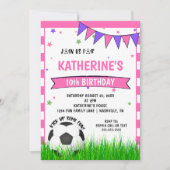 Meisjes Roze Voetbal Verjaardagsfeestje Uitnodigin Kaart (Voorkant)