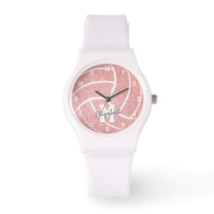 meisjes roze volleybalhorloge met monogram horloge