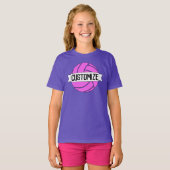 Meisjes Roze Volleybalteam, Speler, Aantal & Kleur T-shirt (Voorkant volledig)