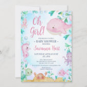 Meisjes Roze Walvis Onder het Zee Baby shower Kaart (Voorkant)