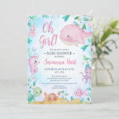 Meisjes Roze Walvis Onder het Zee Baby shower Kaart (Staand voorkant)