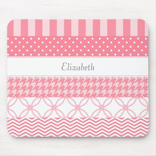 Meisjes roze wasband geometrisch patroon met naam muismat (Voorkant)