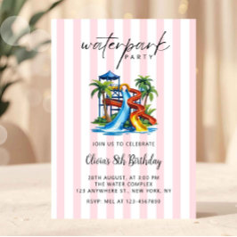 Meisjes Roze Waterpark Verjaardagsuitnodiging Kaart