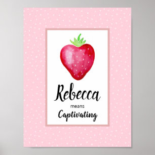 Meisjes Roze Waterverf Aardbei & Naam Betekenis Poster