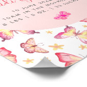 Meisjes Roze Waterverf Boterfly Floral Birth Stats Poster (Hoek)