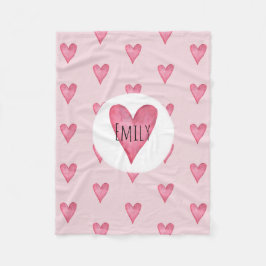 Meisjes Roze Waterverf Hart en Naam Kinderen Fleece Deken