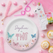Meisjes Roze Waterverf Vlinder Leuke Kids Verjaard Papieren Bordje (Feest)