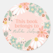 Meisjes Roze Wildflower Daisy School Bookplate Ronde Sticker (Voorkant)