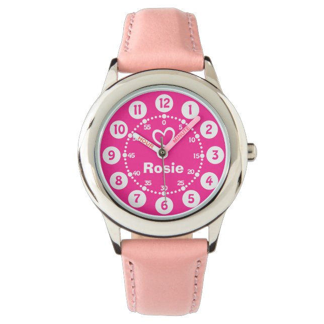 Meisjes roze & wit korte naam polshorloge horloge (Voorkant)
