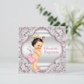 Meisjes Roze Witte Engel Meisje Baby Doop Kaart (Staand voorkant)