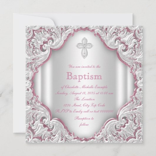 Meisjes Roze Witte Engel Meisje Baby Doop Kaart (Achterkant)