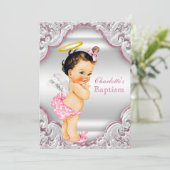 Meisjes Roze Witte Engel Meisje Baby Doop Kaart (Staand voorkant)