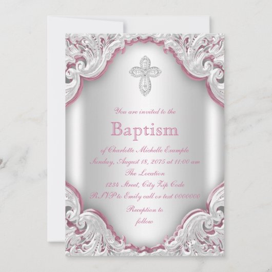 Meisjes Roze Witte Engel Meisje Baby Doop Kaart (Achterkant)