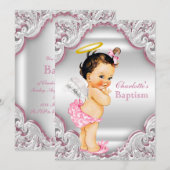 Meisjes Roze Witte Engel Meisje Baby Doop Kaart (Voorkant / Achterkant)