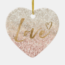 Meisjes roze witte glitz glitter-liefde keramisch ornament