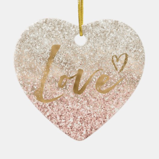 Meisjes roze witte glitz glitter-liefde keramisch ornament (Voorkant)