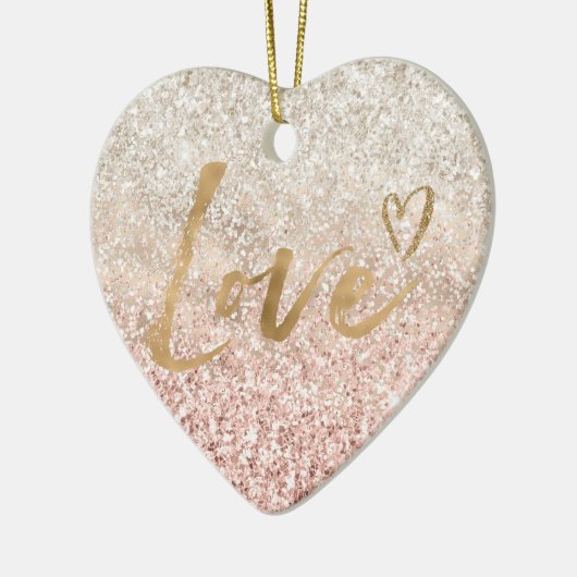 Meisjes roze witte glitz glitter-liefde keramisch ornament (Links)