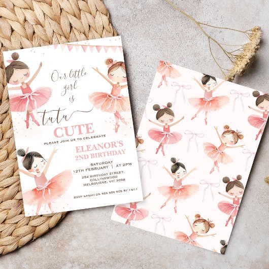 Meisjes Roze Witte Tutu Ballerina 2e verjaardag Kaart