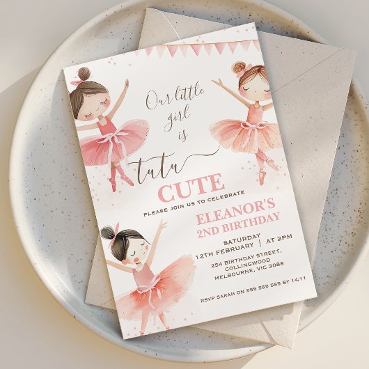 Meisjes Roze Witte Tutu Ballerina 2e verjaardag Kaart