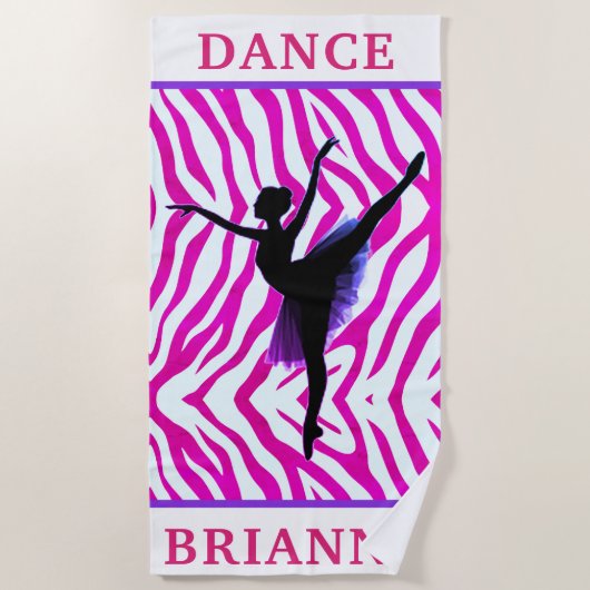 Meisjes Roze Zebra Ballerina Dancer Strandlaken (Voorkant)