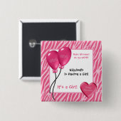 Meisjes roze Zebra Print Girl Baby shower Vierkante Button 5,1 Cm (Voorkant /achterkant)