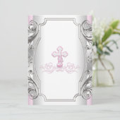 Meisjes Roze Zilveren Kruis Meisje Doop Doop Doop Kaart (Staand voorkant)