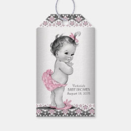 Meisjes  Roze Zwart Baby shower Cadeaulabel