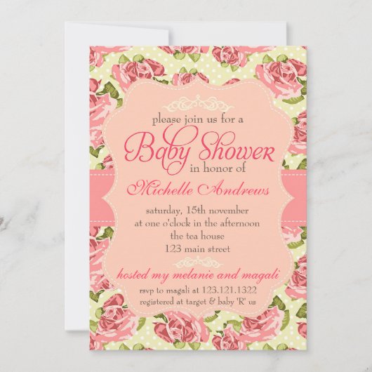 Meisjes  Rozen Baby shower Kaart (Voorkant)