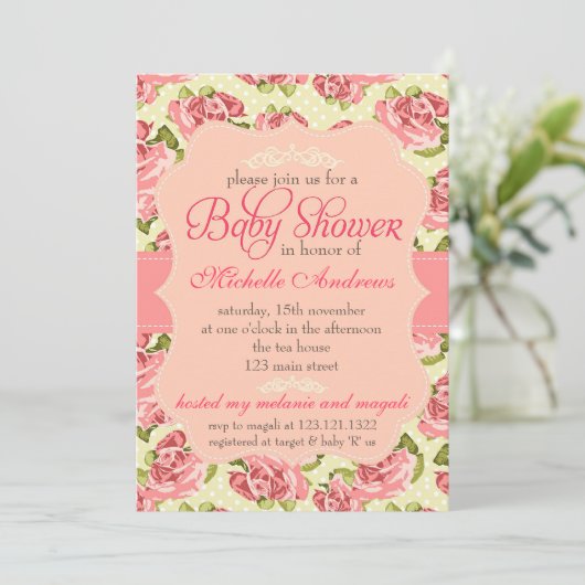 Meisjes  Rozen Baby shower Kaart (Staand voorkant)