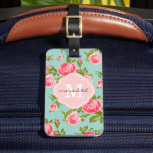 Meisjes Rozen Floral Monogram Bagagelabel