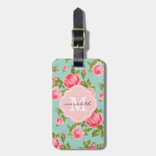 Meisjes  Rozen Floral Monogram Bagagelabel (Voorkant verticaal)