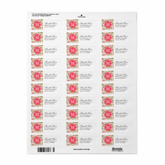 Meisjes  Rozen Floral Monogram Etiket (Full Sheet)