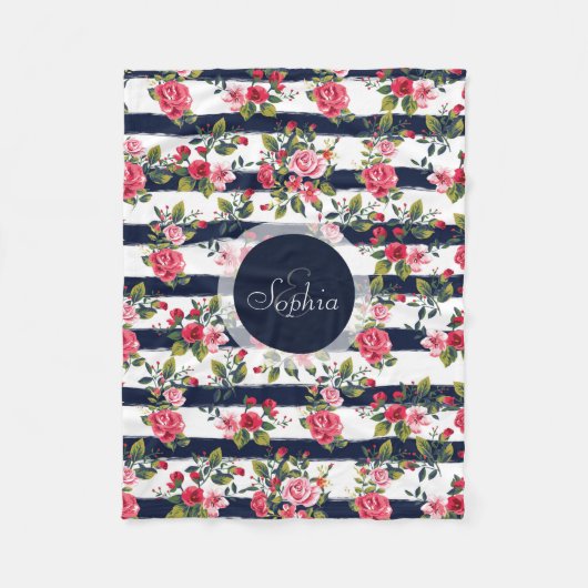 Meisjes  rozen florale waterverf strepen fleece deken (Voorkant)