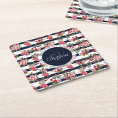 Meisjes  rozen florale waterverf strepen kartonnen onderzetters (Schuin)