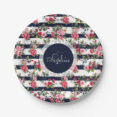 Meisjes  rozen florale waterverf strepen papieren bordje (Voorkant)