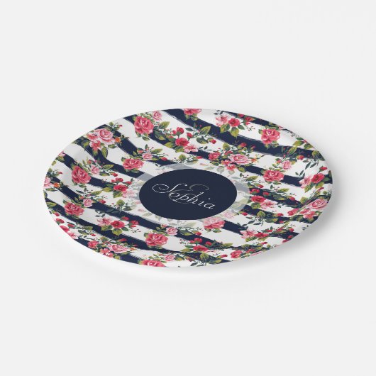 Meisjes  rozen florale waterverf strepen papieren bordje (Gekanteld)