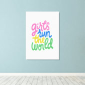 Meisjes runnen de wereld canvas afdruk (Insitu (Houten vloer))