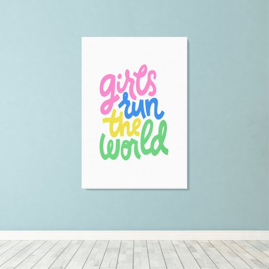 Meisjes runnen de wereld canvas afdruk (Insitu (Houten vloer))