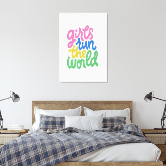Meisjes runnen de wereld canvas afdruk (Insitu (Slaapkamer))