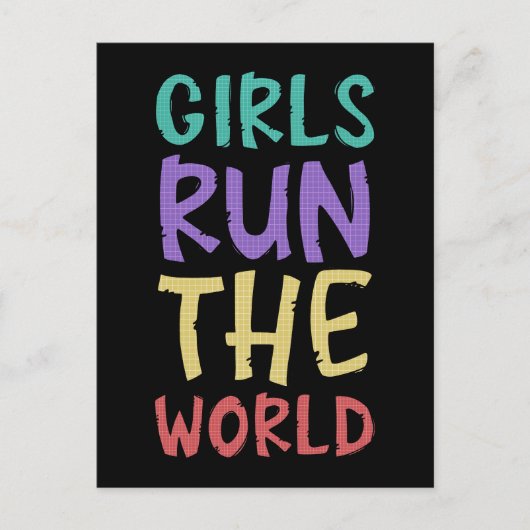 Meisjes runnen de wereld feministisch briefkaart (Voorkant)