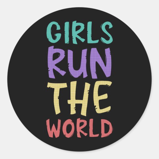 Meisjes runnen de wereld feministisch ronde sticker (Voorkant)