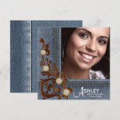 Meisjes Rustieke Land Denim Foto Afstuderen Aankondiging (Voorkant / Achterkant)